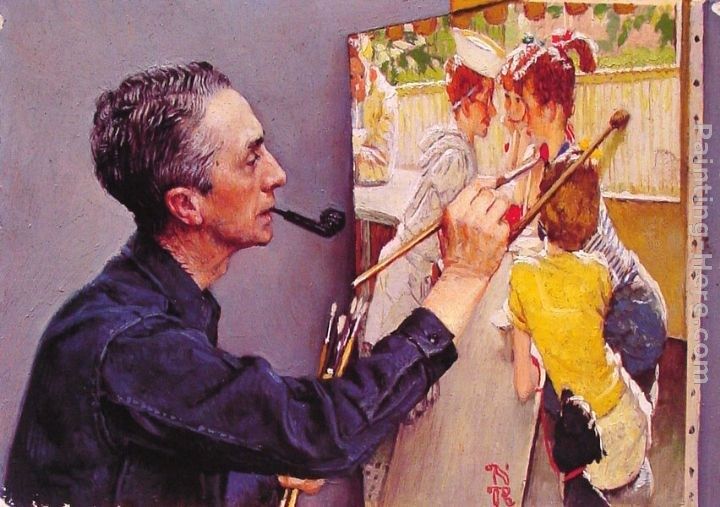 Norman Rockwell Portrait of Norman Rockwell Painting the Soda Jerk